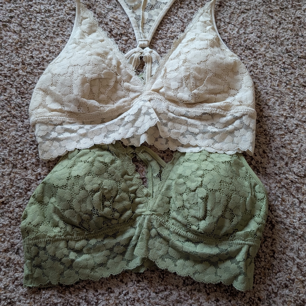 aerie Lace Bralette Duo in Cream and Sage Green